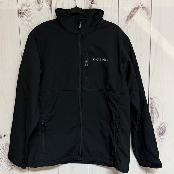 Columbia Men’s Black Softshell Jacket Size Large Full Zip Windproof Fleece-Lined - Picture 1 of 10